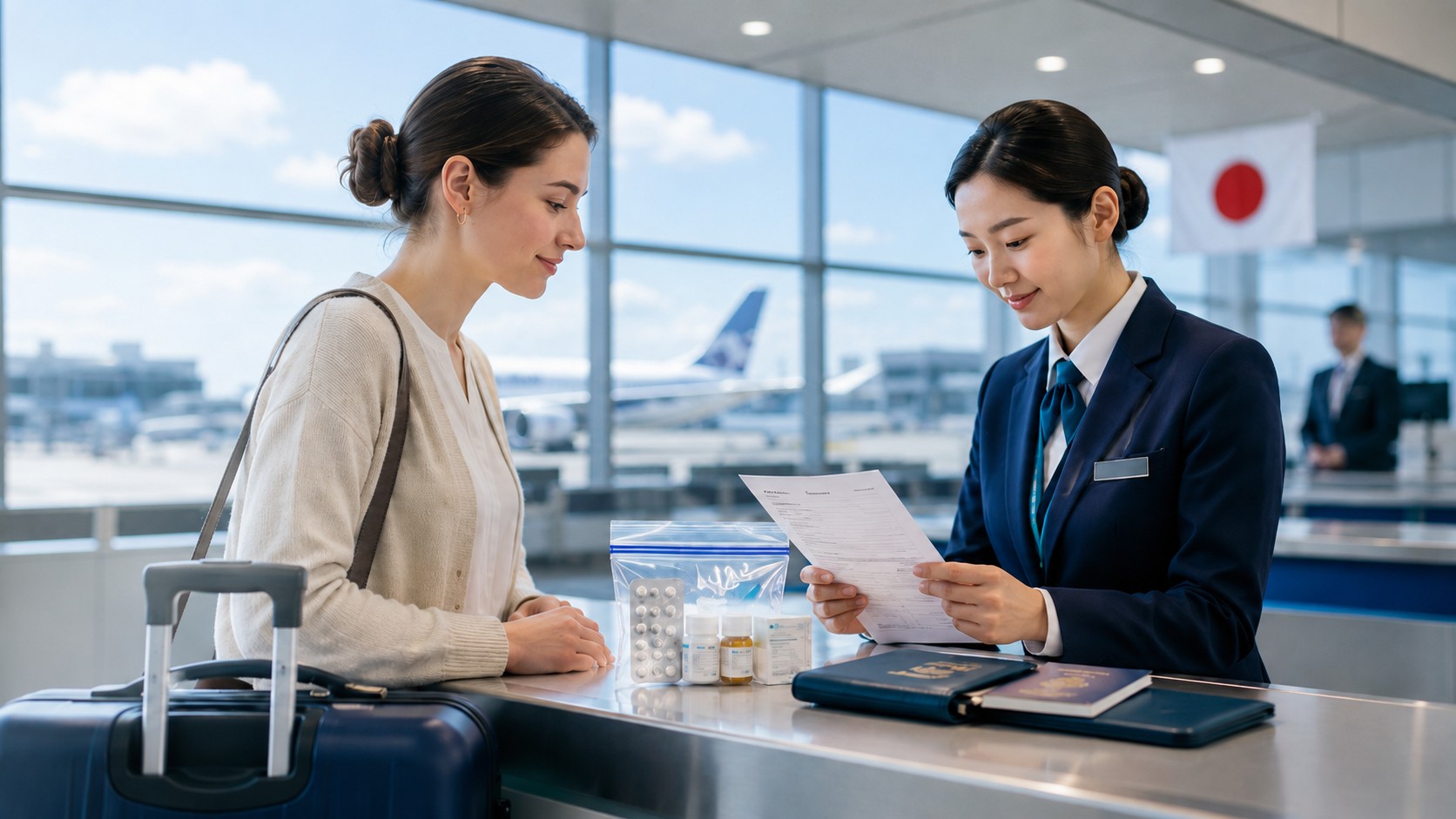 Completing a Japanese airport customs and medication import form