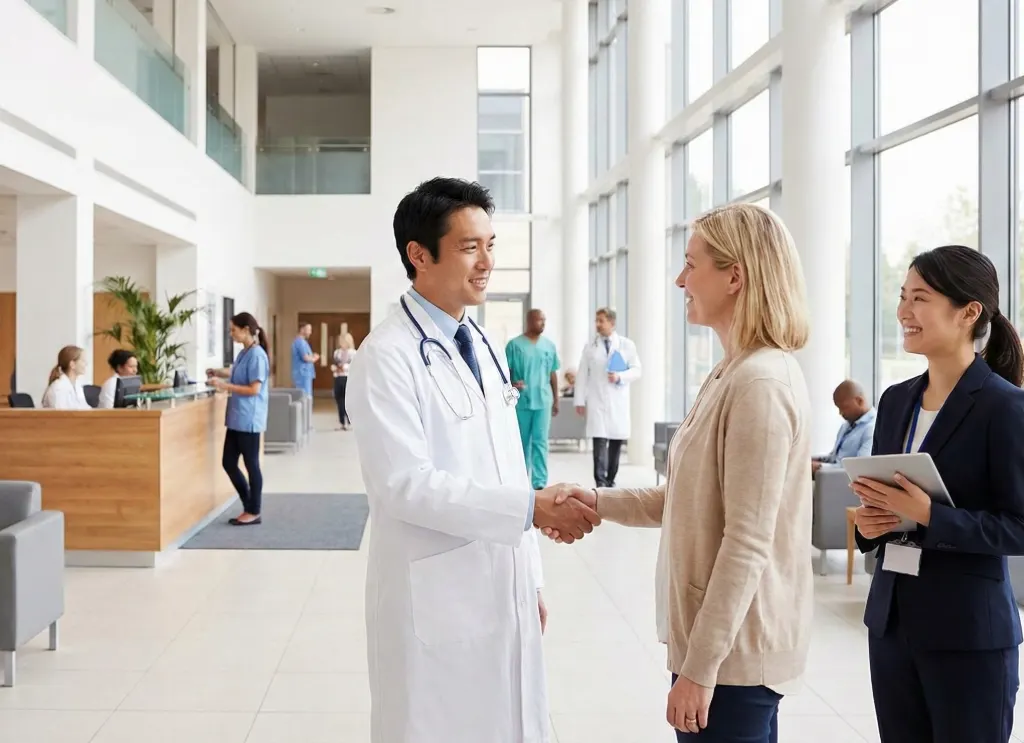 Doctor welcoming a patient at a Japanese hospital